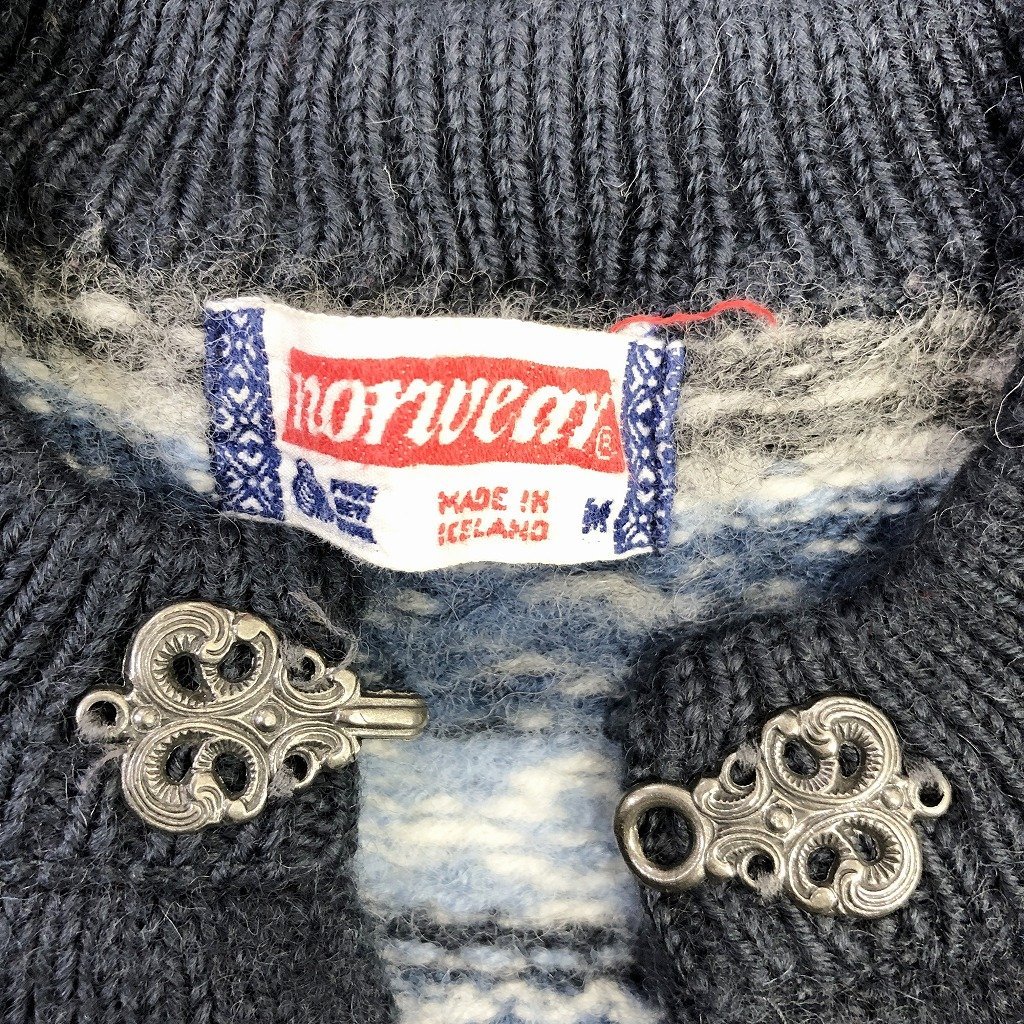 Norwear ウールセーター 防寒 メタルフック アイスランド製 ノルディック柄 グレー (メンズ M) P1238 1円スタート_画像6