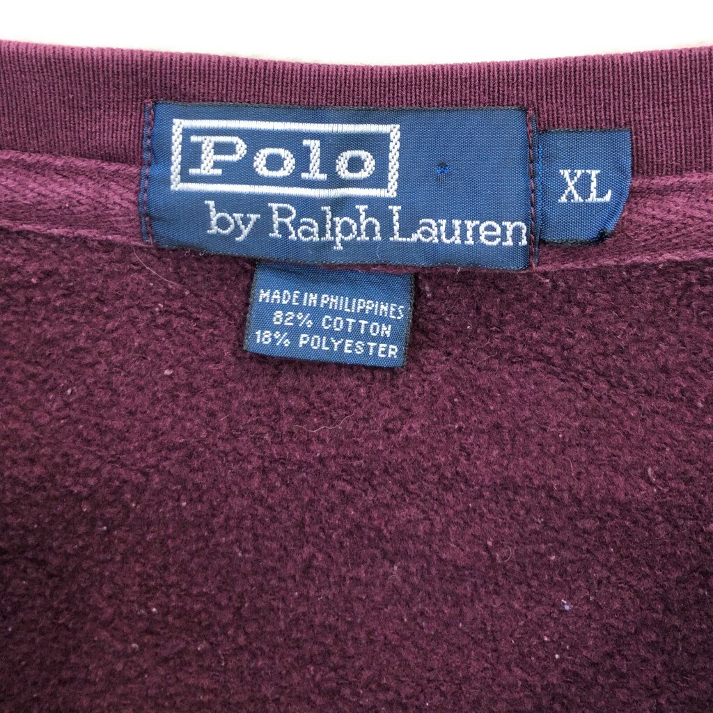 SALE///// 60年代 Polo by Ralph Lauren ポロ ラルフローレン ワンポイントロゴ スウェット 刺繍 ワインレッド (メンズ XL) P2869_画像7