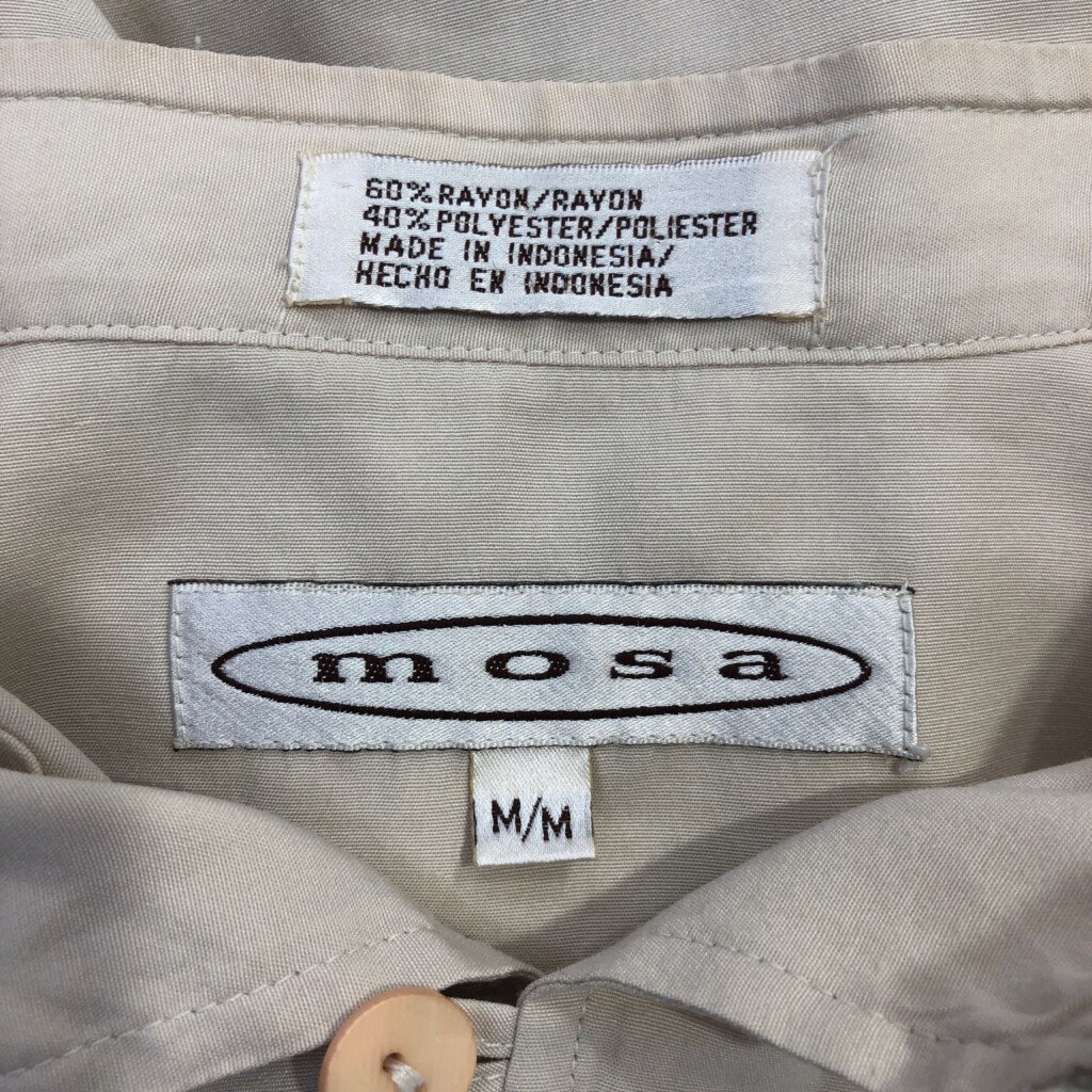 mosa レーヨン混 ノーカラーシャツ トップス カジュアル ベージュ (メンズ M) 中古 古着 P6351_画像6