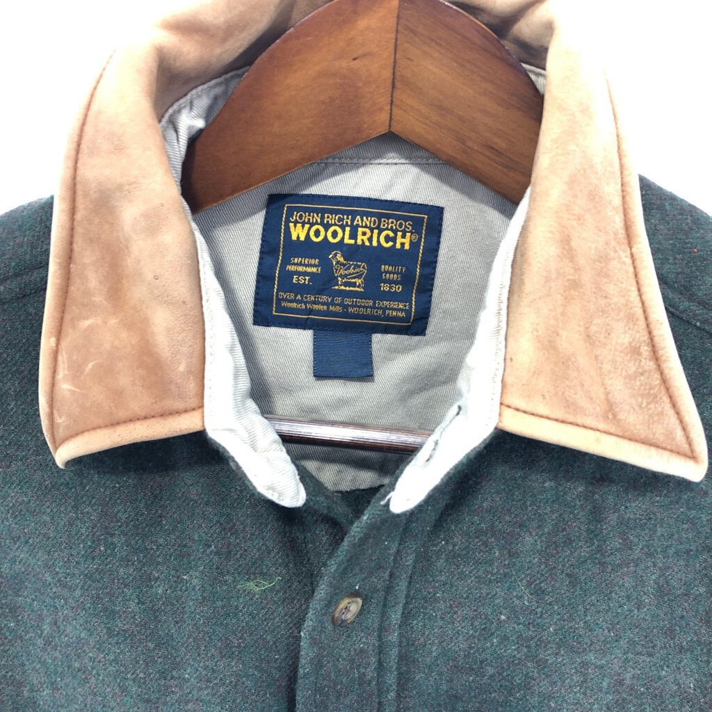 SALE///// WOOLRICH ウールリッチ 長袖ウールシャツ アウトドア エルボーパッチ グリーン (メンズ L) P3354_画像4