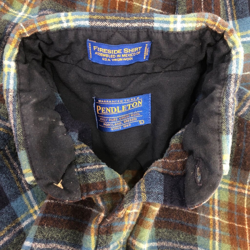 SALE///// 90年代 PENDLETON ペンドルトン ボタンダウン ウール長袖シャツ チェック柄 マルチカラー (メンズ L) 中古 古着 P4833_画像5