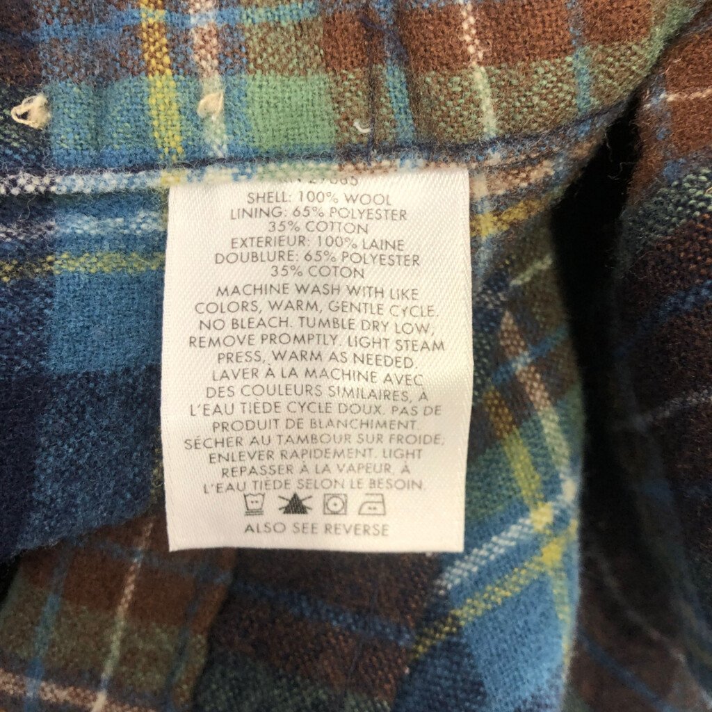 SALE///// 90年代 PENDLETON ペンドルトン ボタンダウン ウール長袖シャツ チェック柄 マルチカラー (メンズ L) 中古 古着 P4833_画像6