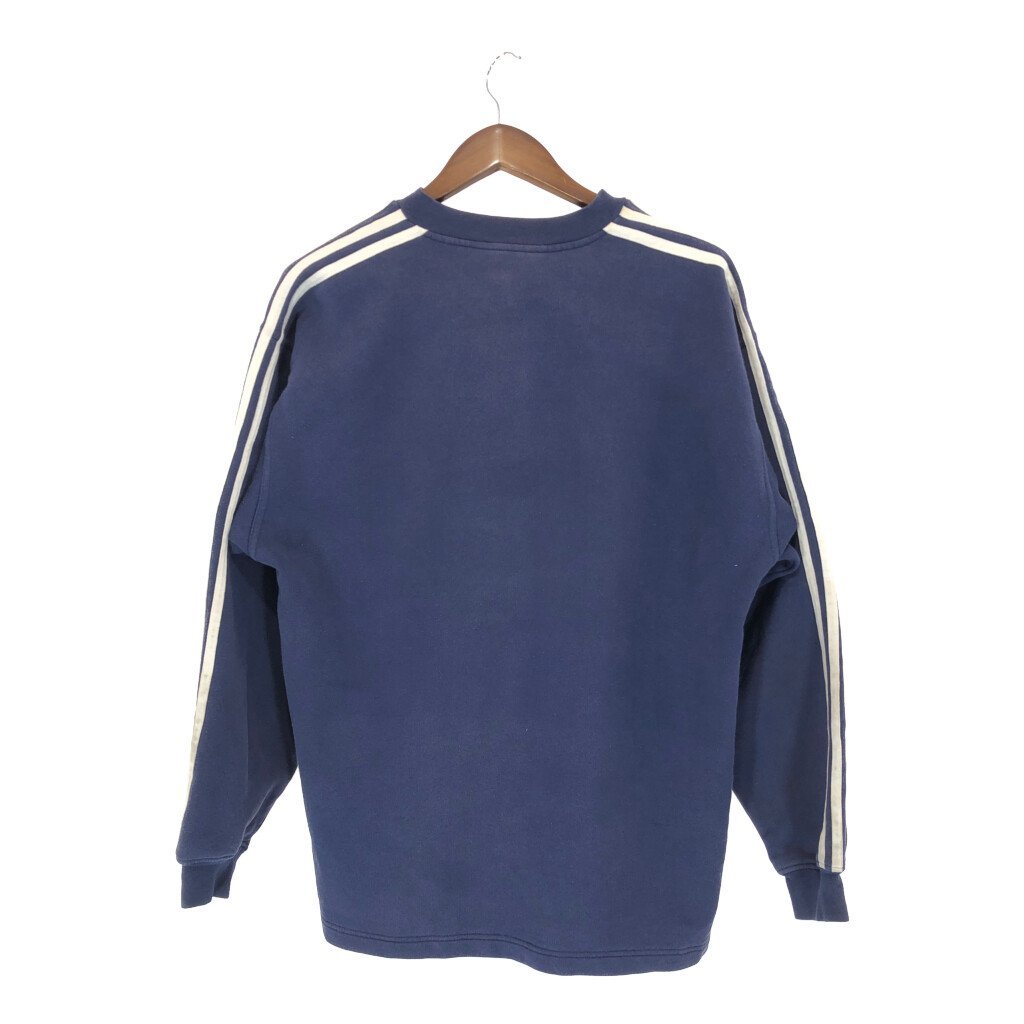 SALE///// 90年代 adidas アディダス Vネック サイドライン ワンポイントロゴ スウェット スポーツ ブルー (メンズ L) 中古 古着 P5014_画像2