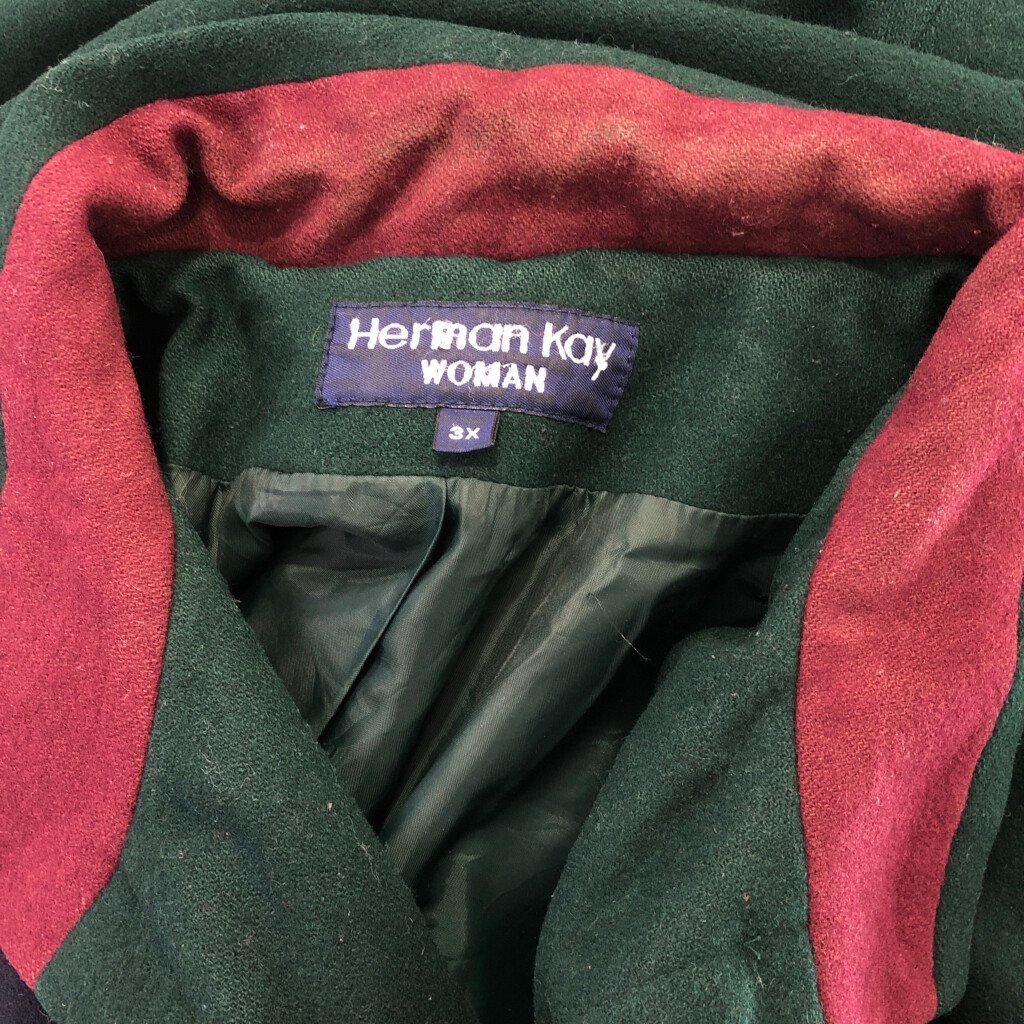 Herman Kay ウール フルジップ スタンドカラー コート 防寒 大きいサイズ グリーン (レディース 3X) P1055 1円スタート_画像4