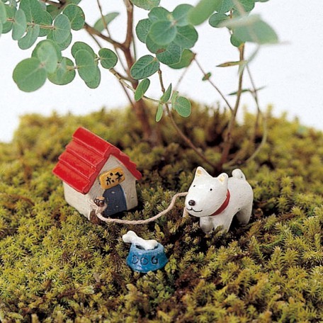 ミニミニアニマル3点セット イヌ 犬小屋 レジン製マスコット ガーデンマスコットの画像1