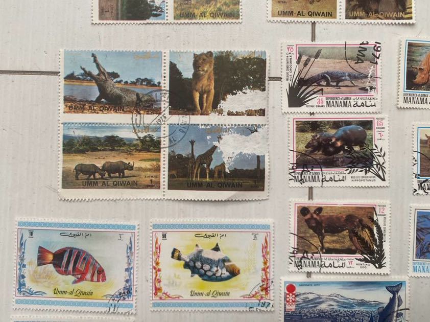 希少 中東 ARAB アラブ イエメン UMM postage stamp 世界 動物 魚 切手 郵便 郵政 スタンプ コレクション アンティーク 骨董 大量 まとめて_画像3