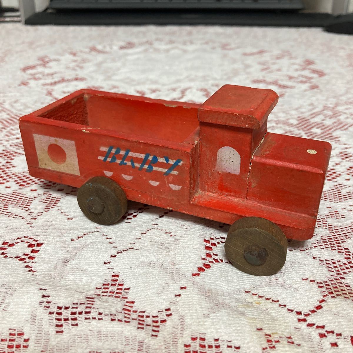 昭和レトロ　木のおもちゃ　トラック　日の丸　昭和30年代_画像2