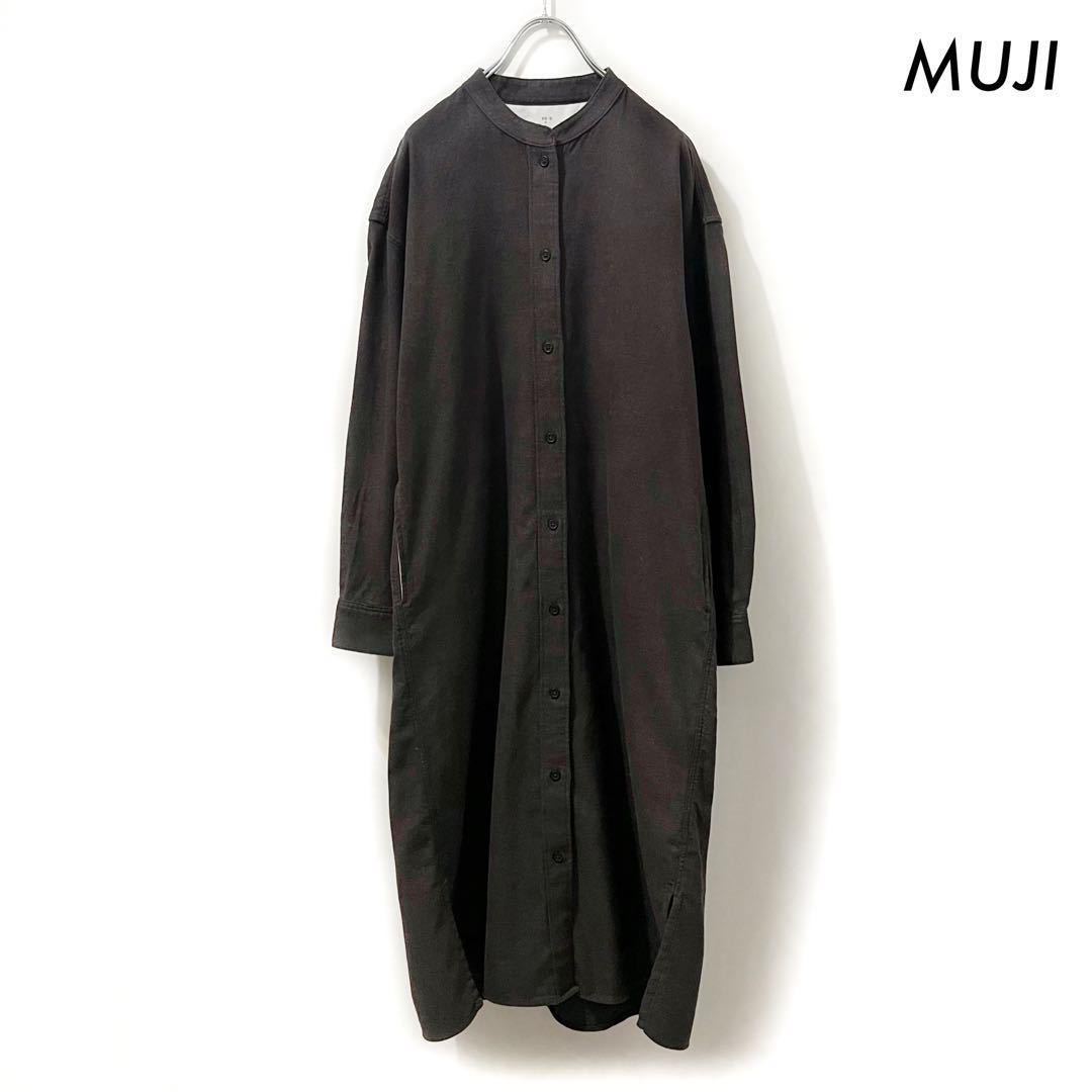 【送料無料】MUJI 無印良品★長袖シャツワンピース 起毛素材 ブラウン 茶色_画像1