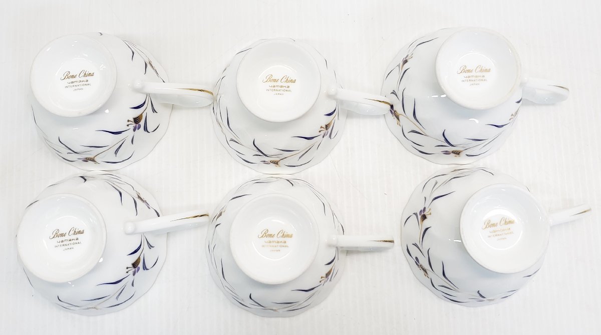 §　A37197 yamaka Bone China Cecera 高台兼用 カップ＆ソーサーセット 6客 コーヒー・ティー兼用 中古 金彩 食器 茶器 山加商店_画像4