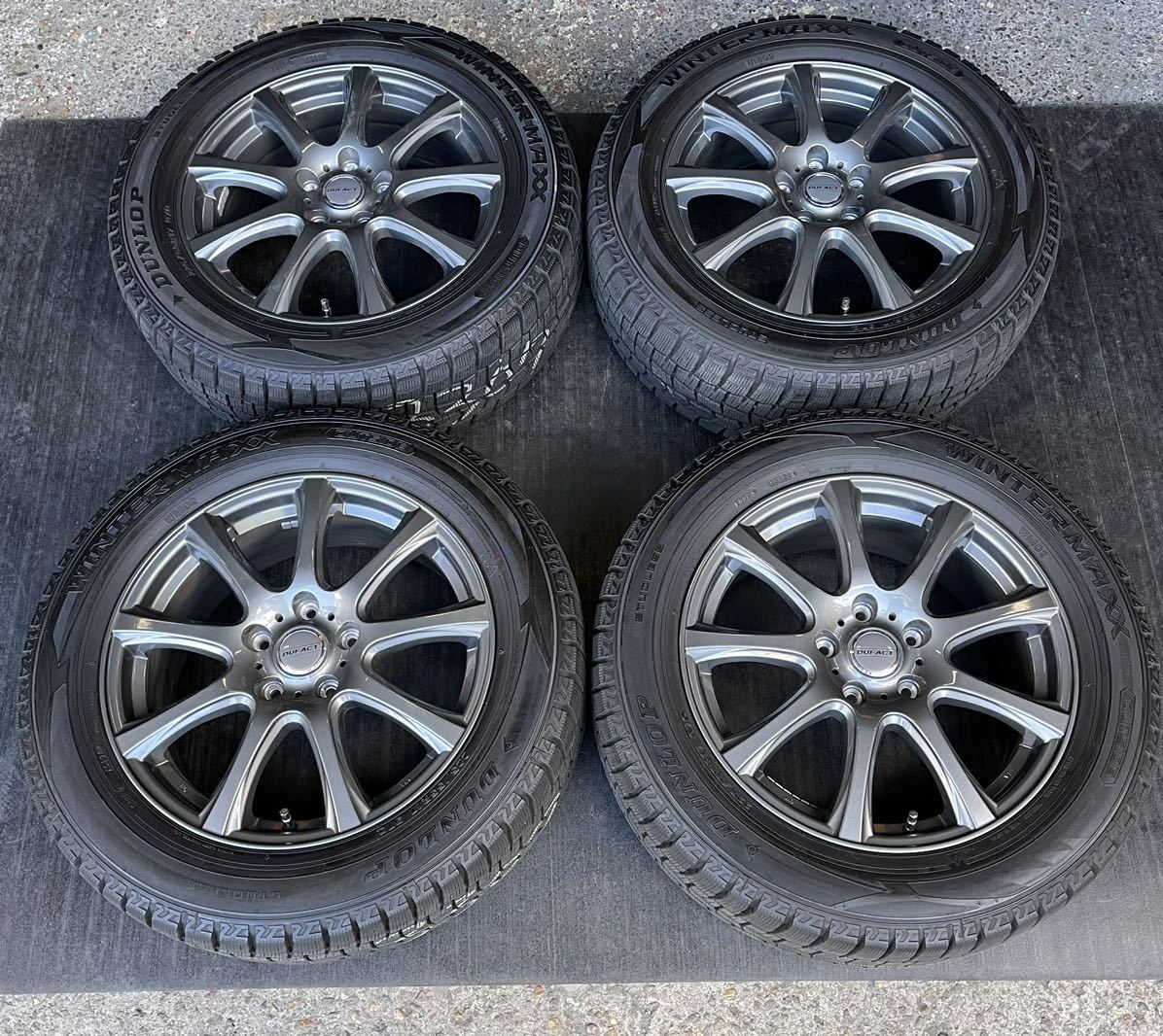 2020年製 DUNLOP WINTERMAXX 02 225/55R17 97Q & DUFACT 17×7J 5H114.3 +55 中古品 スタッドレスタイヤ 4本セット 直接の受け渡し可能 (T)_画像1