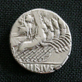 OC古代ローマ 共和政 銀貨デナリウス 90BC VF!! _画像2