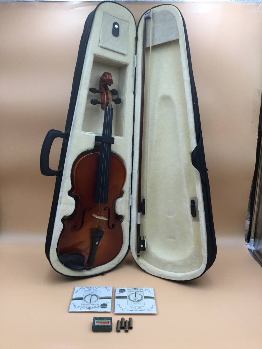 OK8678○VIOLIN バイオリン 本体全長約59cm 弓長さ約74cm メーカー不明 弦楽器 収納ケース/弓/ストリング/PICH-PIES付属