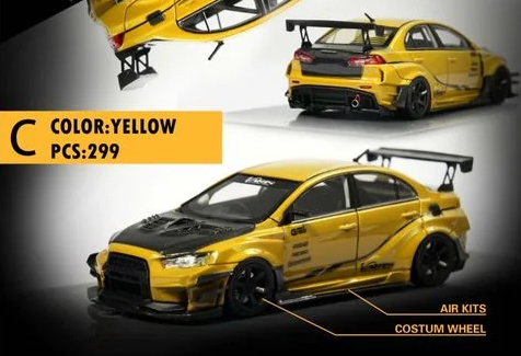 404 YM Model 1/64 三菱 ランエボ ランサー エボリューション EVO X VARIS イエロー レジン 399台限定_画像1