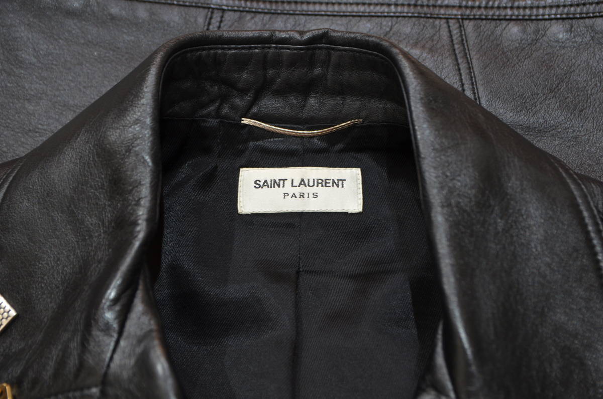 希少 15AW SAINT LAURENT PARIS サンローランパリ ピンバッジ レザー ライダース ジャケット ピンズ 46 _画像4