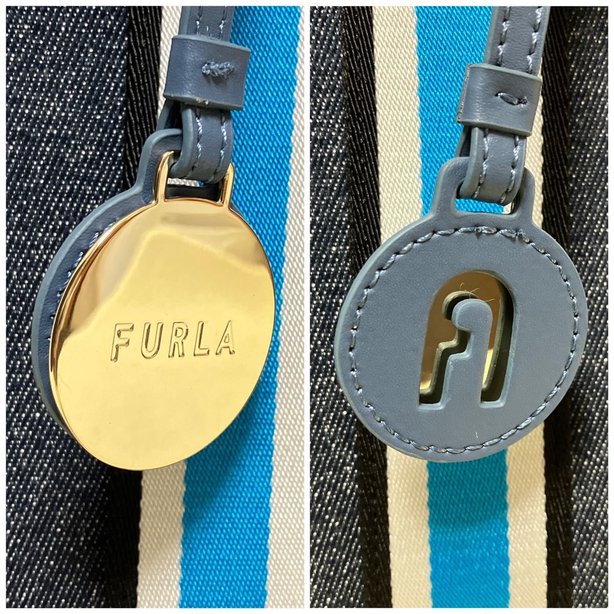 極美品 FURLA AFRODITE フルラ アフロディーテ 2wayバッグ ハンド ショルダー ネイビー ブルー 紺青 デニム レザー_画像7