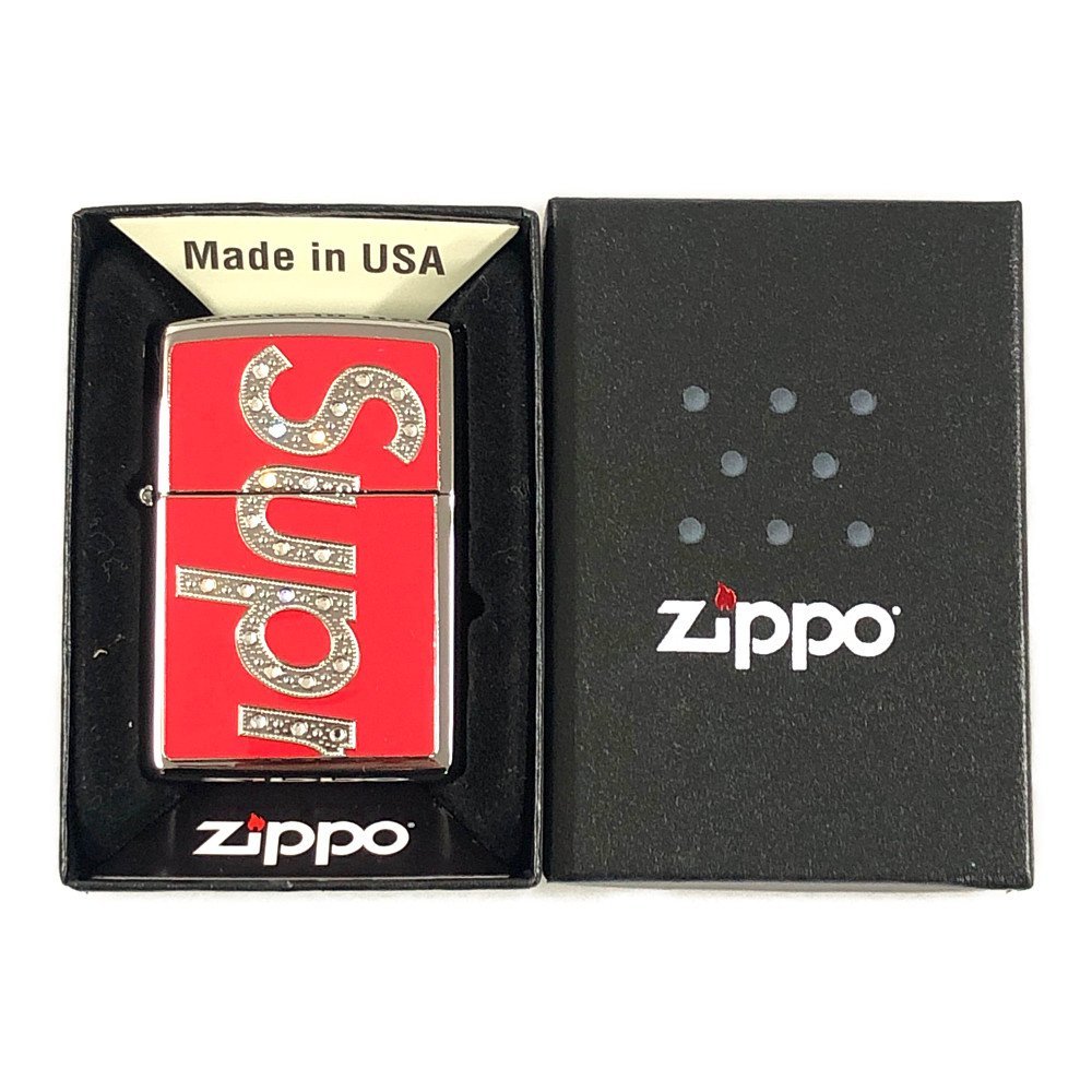 SUPREME シュプリーム Swarovski Zippo スワロフスキー ジッポ ライター レッド シルバー 正規品 / 32184