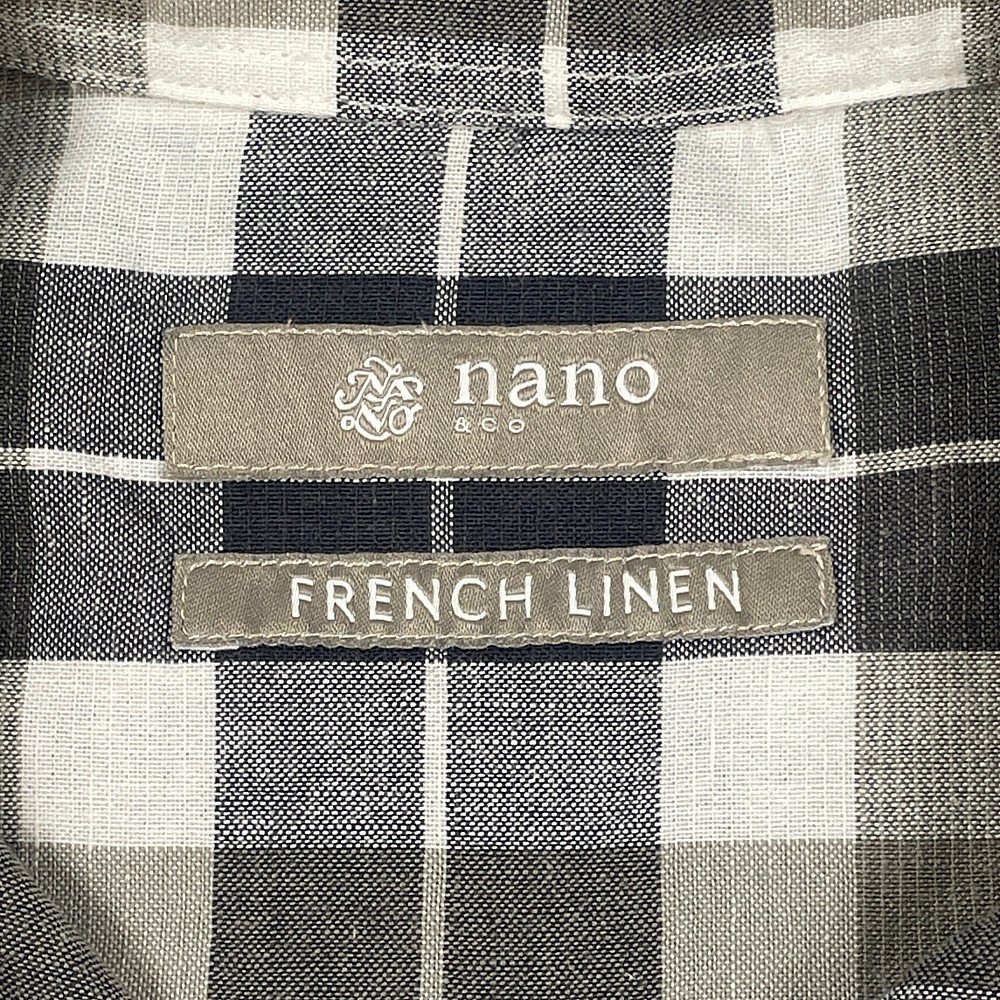 NANO UNIVERSE ナノユニバース リネン混 チェックシャツ 長袖シャツ 黒×白 サイズL 正規品 / B4399_画像7