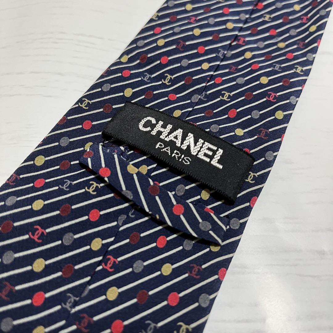 送料無料　シャネル　CHANEL ネクタイ シルク100％ ココマーク カラフル　ハイブランド　ビジネススーツ　ストライプ柄　絹　黒　ネイビー_画像4