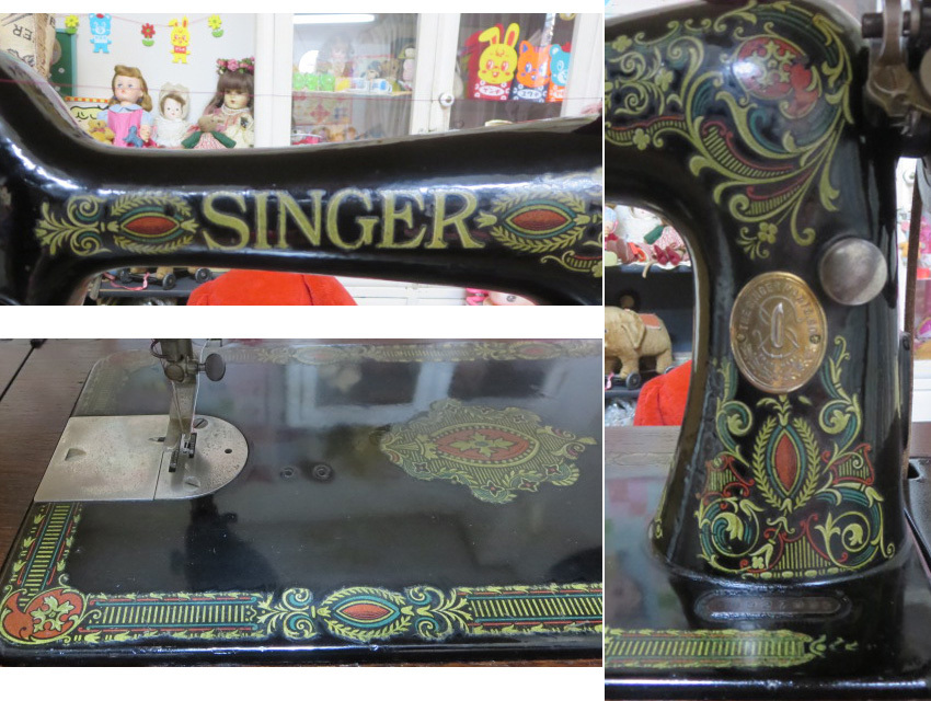 * antique * service completed gorgeous .SINGER singer stepping sewing machine three step red I restore ending working properly goods No.2