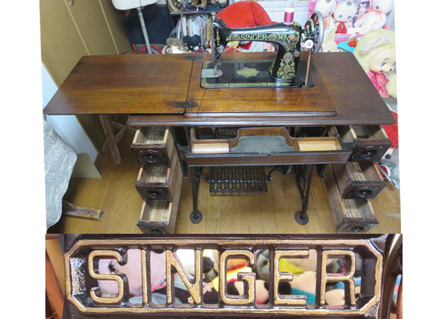 * antique * service completed gorgeous .SINGER singer stepping sewing machine three step red I restore ending working properly goods No.2