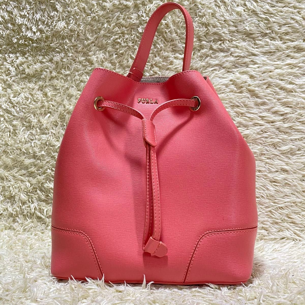 極美品 FURLA ステイシー 2way ショルダーバッグ 巾着 ピンク  ハンドバッグ ショルダーバッグ フルラ レザー