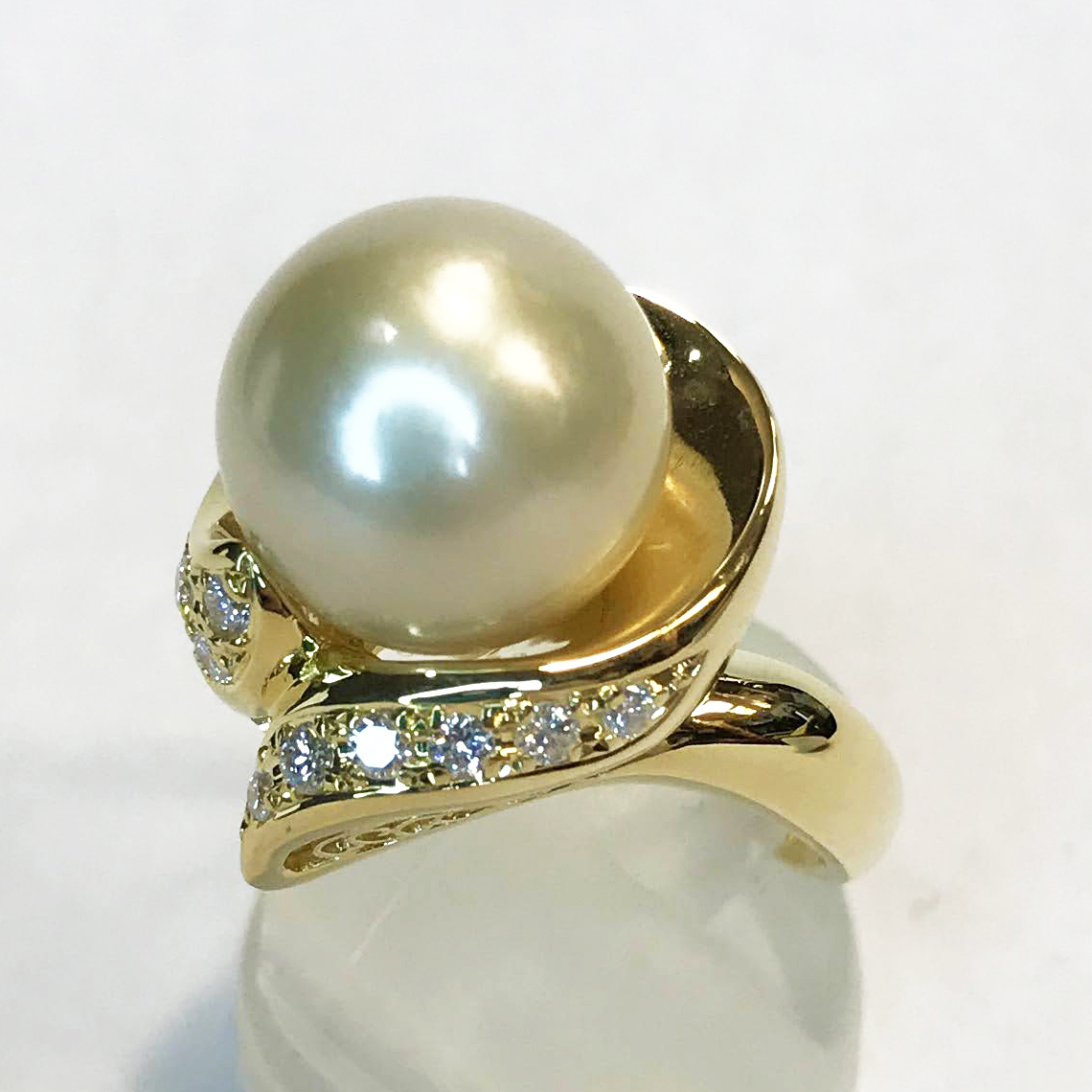 新しいスタイル / 12.0mm珠 ゴールドパール K18 qoj.2124 ダイヤ イエローゴールド Ring 指輪 リング 0.26ct その他