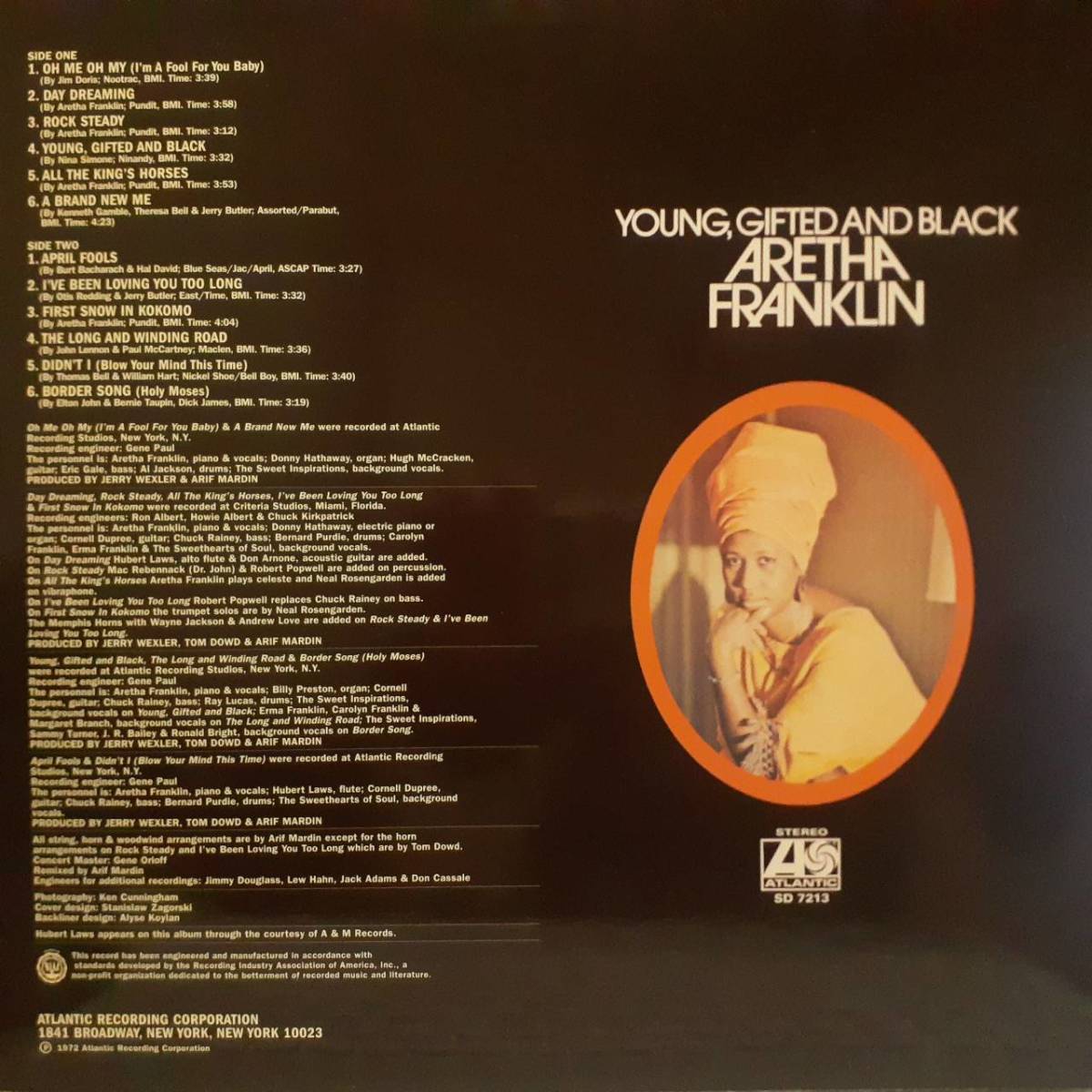 米ATLANTIC盤LP 高音質DCBQS刻印 Aretha Franklin /Young, Gifted And Black 1972年作の2000'sプレス SD7213 Rock Steady Day Dreaming収録_画像3