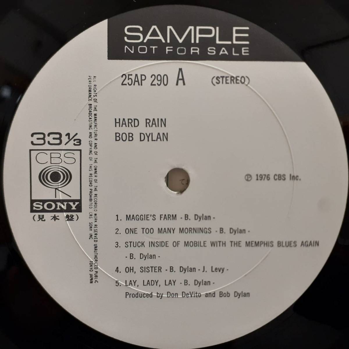 PROMO日本盤LP帯付き 見本盤 白ラベル Bob Dylan / Hard Rain 1976年 CBS Sony 25AP 290 ボブ・ディラン 激しい雨 プロモ 非売品 OBI_画像1