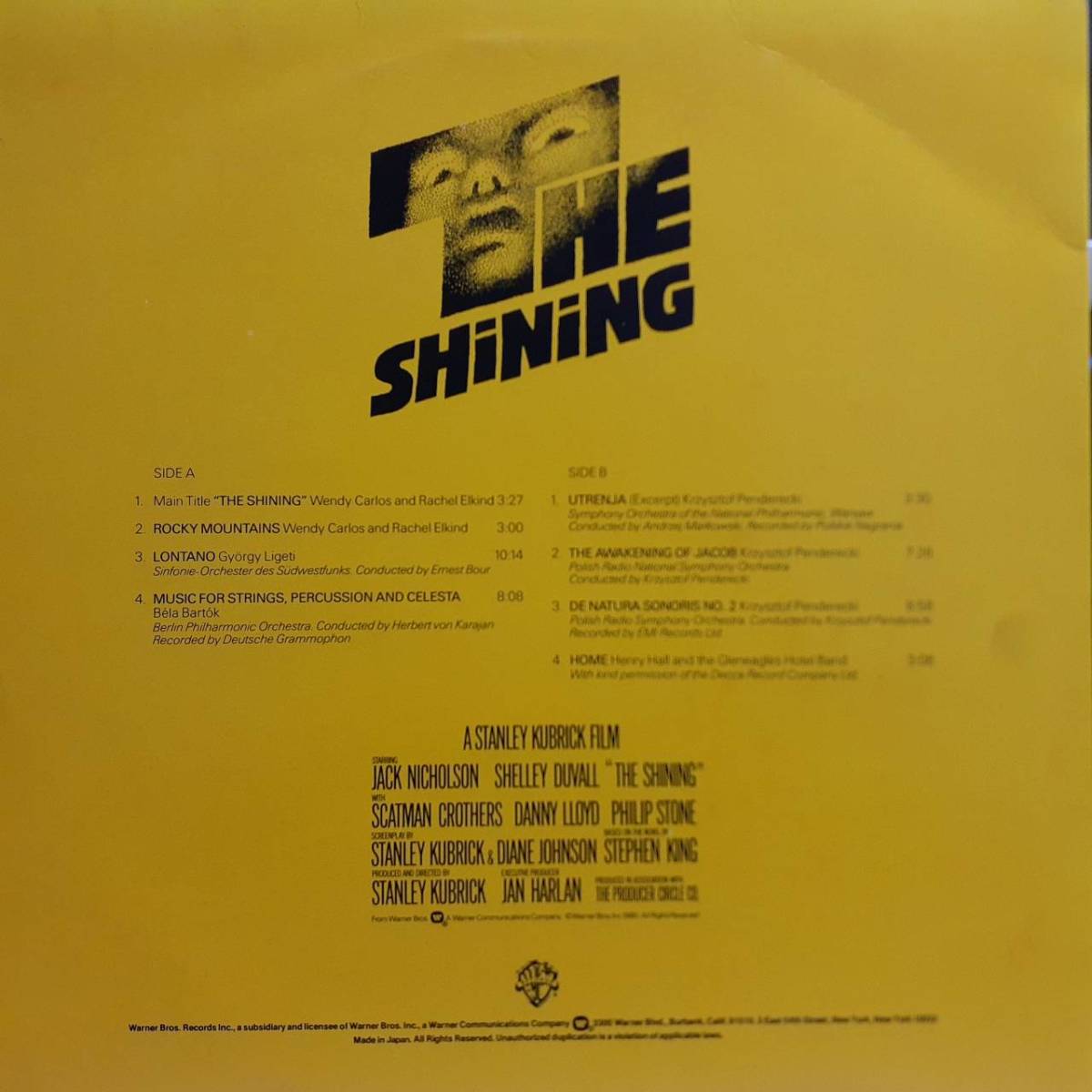 日本WARNER盤LP！The Shining Original Soundtrack 1980年 P-10894W Stanley Kubrick 映画シャイニング スタンリー・キューブリック O.S.T._画像3