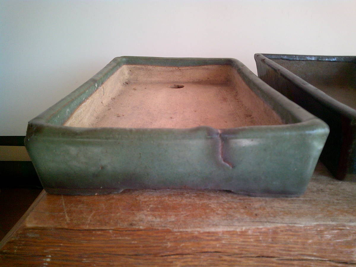 【蟹園】　 昔の古い長角鉢（３鉢）　A-900-2_画像2