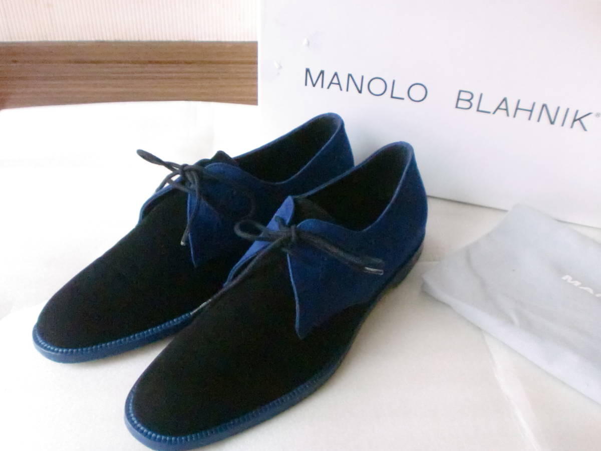  Manolo Blahnik 38 race up shoes piola blue black beautiful goods manolo blahnik