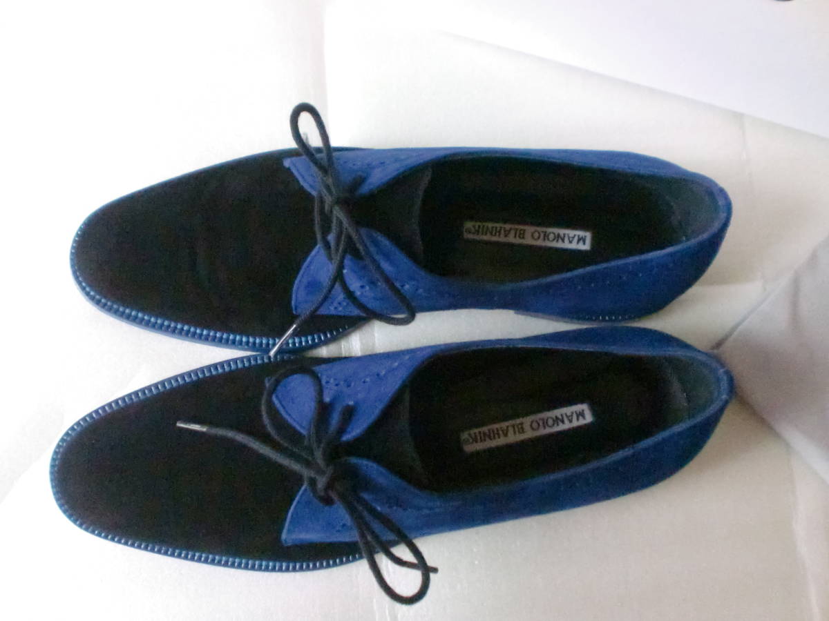  Manolo Blahnik 38 race up shoes piola blue black beautiful goods manolo blahnik