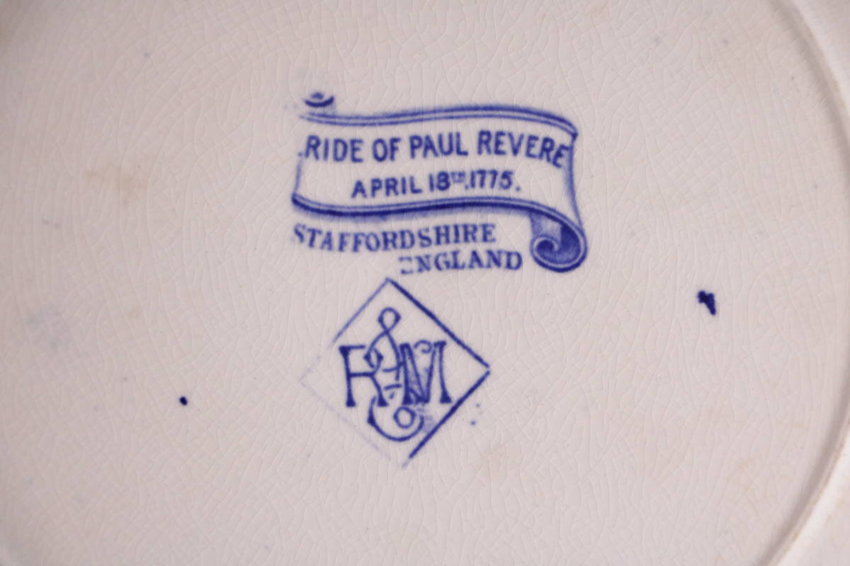 西洋陶磁　イングランド　スタッフォドシャー　R&Mマーク　ポール・リビアの騎行図プレート　直径25ｃｍ　Ride of Paul Revere_画像4