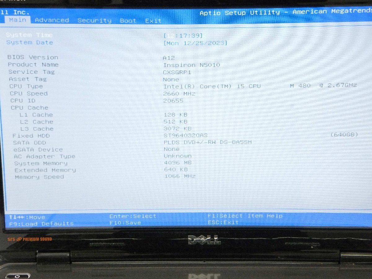 ノートパソコン■現状品(BIOS起動しました）■デル　DELL■INSPIRON　5010■Core i5　4GB(メモリ)　640GB(HDD)　15.6型■_画像3