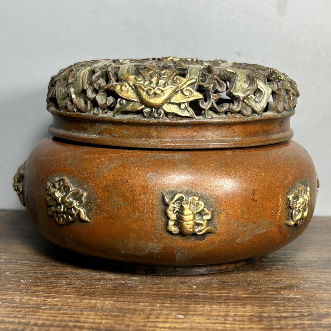 【古寶奇蔵】銅製・銀鍍・金鍍・八寶紋・熏香炉・置物・賞物・中国時代美術