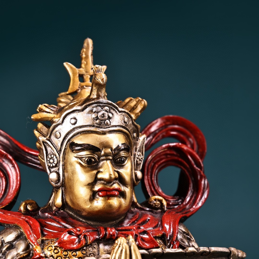 【古寶奇蔵】銅製・彩繪・描金・韋陀關公像・置物・賞物・中国時代美術