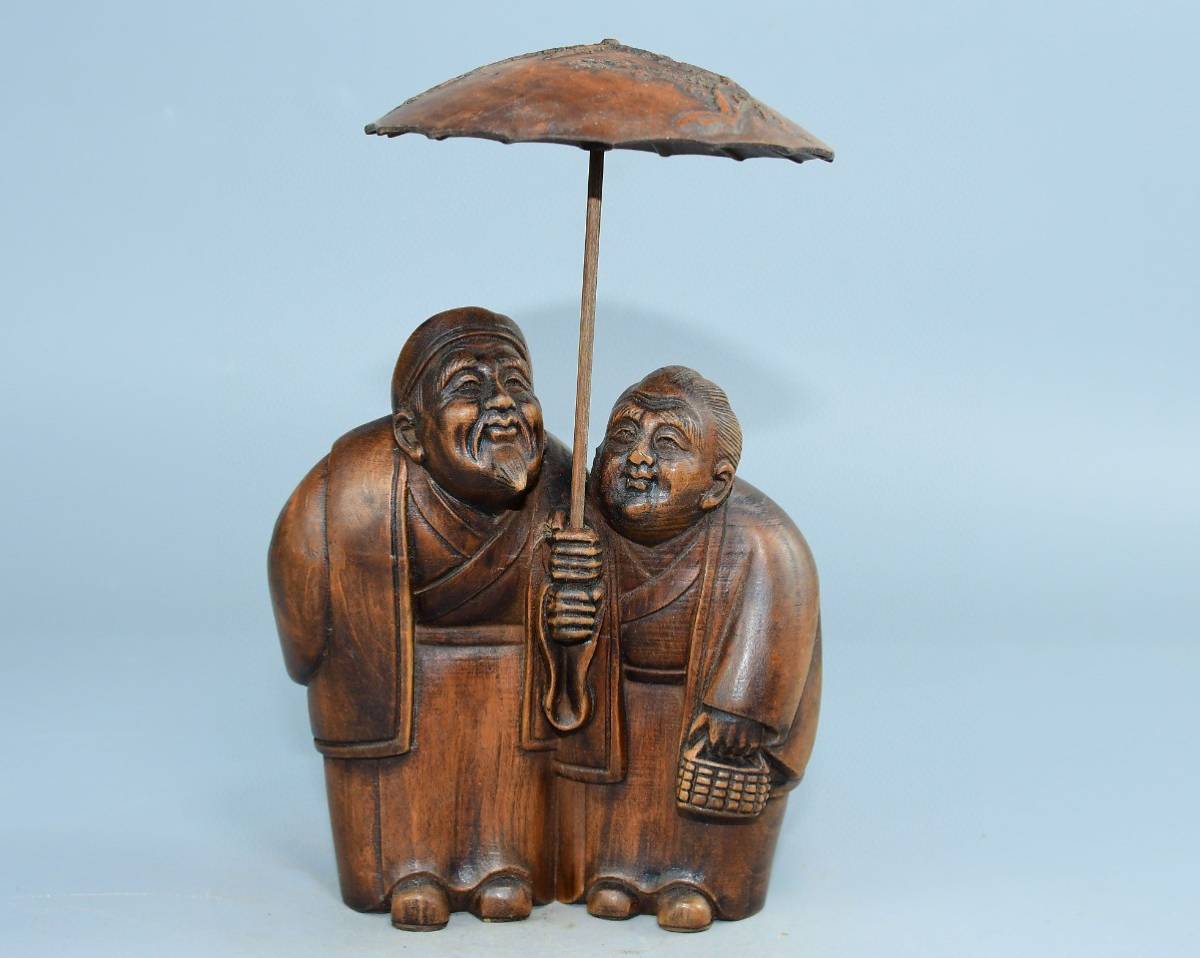 【古寶奇蔵】黄楊木製・細密彫・百年好合・賞物・中国時代美術