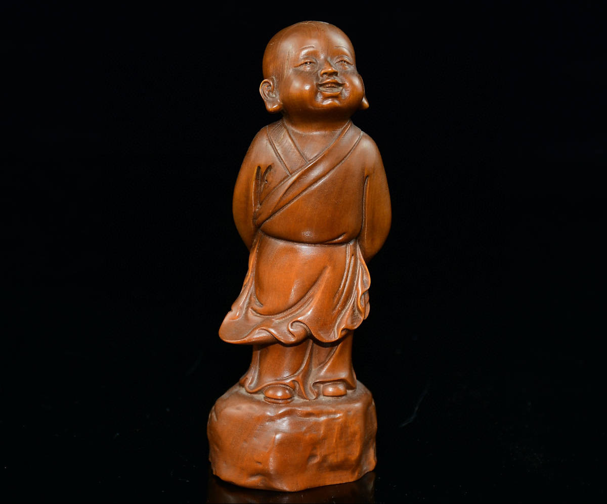 【古寶奇蔵】黄楊木製・細密彫・寧靜致遠・置物・賞物・中国時代美術