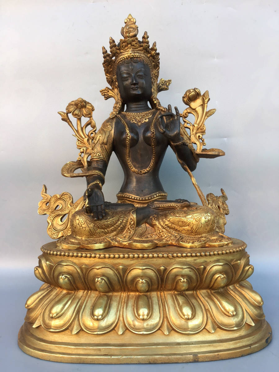 【古寶奇蔵】銅製・塗金・白度母像・置物・賞物・中国時代美術