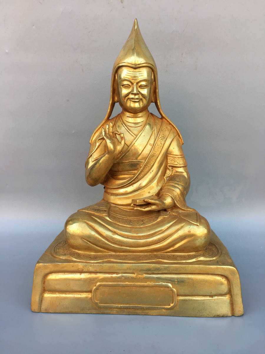 【古寶奇蔵】銅製・塗金・宗喀巴像・置物・賞物・中国時代美術