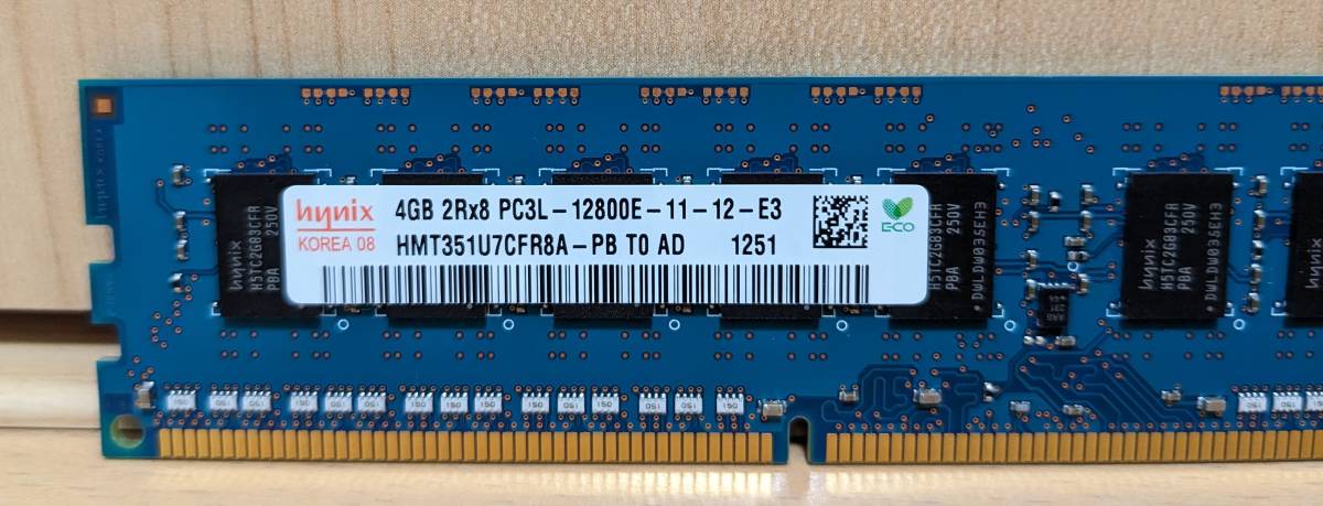 動作品 Hynix HMT351U7CFR8A-PB T0 AD 4GB DDR3-1600 PC3L-12800E ECC Unbuffered 1.35V 2Rx8 240-Pinの画像3
