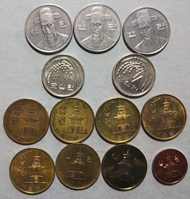 外国コイン 韓国硬貨【5種類13枚】 