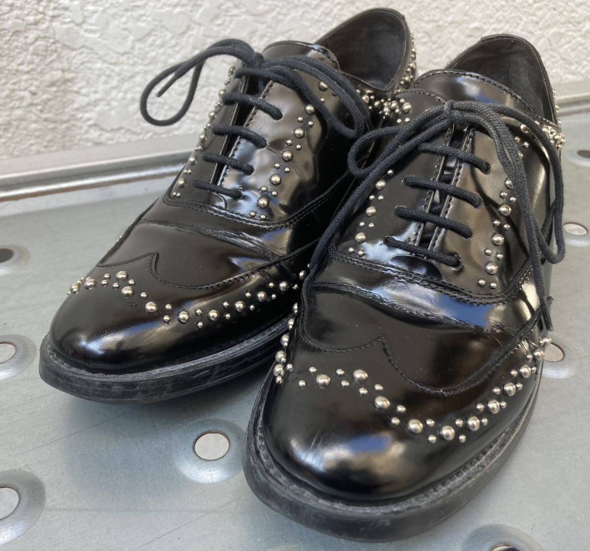 ★超美品!☆イタリア製 BOEMOS スタッズ ドレスシューズ size36 BLK レザーシューズ レースアップ 革靴 ボエモス_画像3