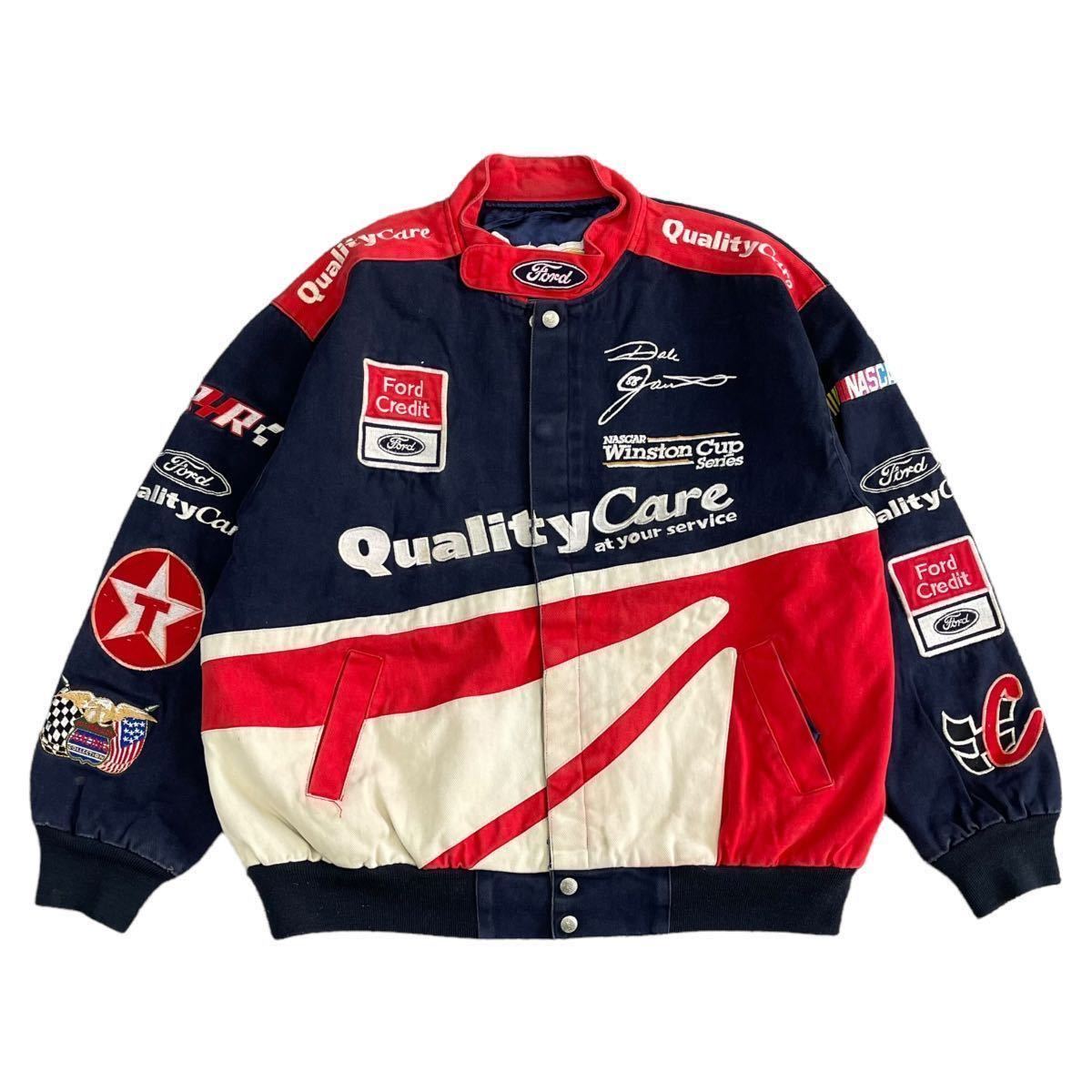 90s Jeff Hamilton レーシング ジャケット Quality Care ブルゾン Ford NASCAR 刺繍 ロゴ ワッペン 企業 ジェフ ハミルトン ヴィンテージ_画像2