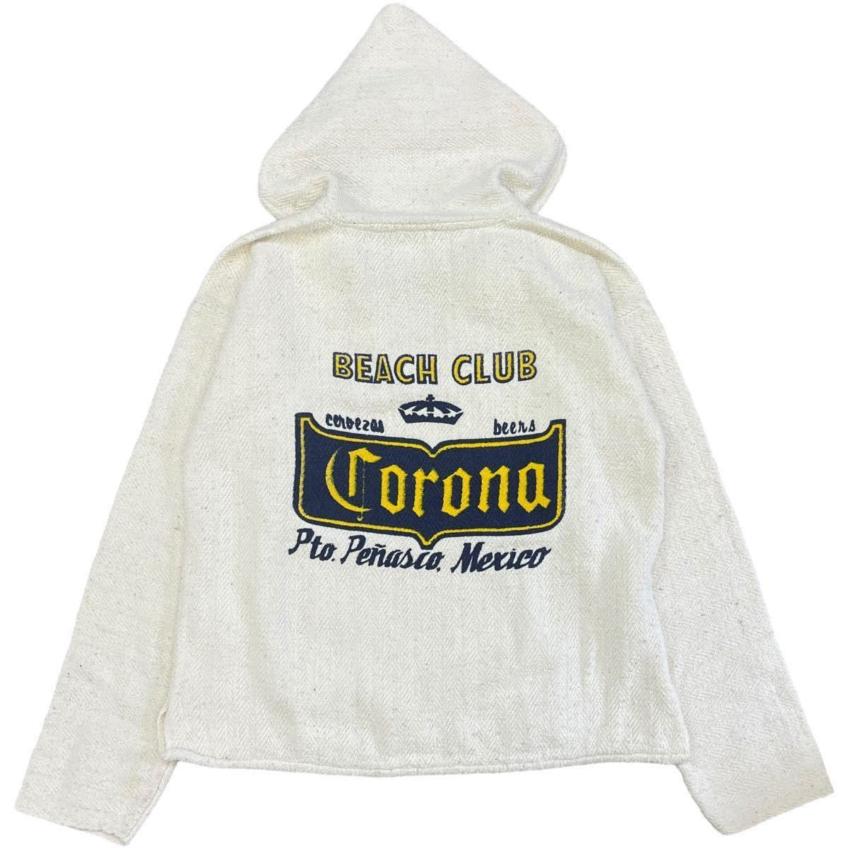 90s メキシコ製 Corona メキシカン パーカー 生成り プルオーバー スウェット フーディー Beach Club ビール コロナ ヴィンテージ_画像3