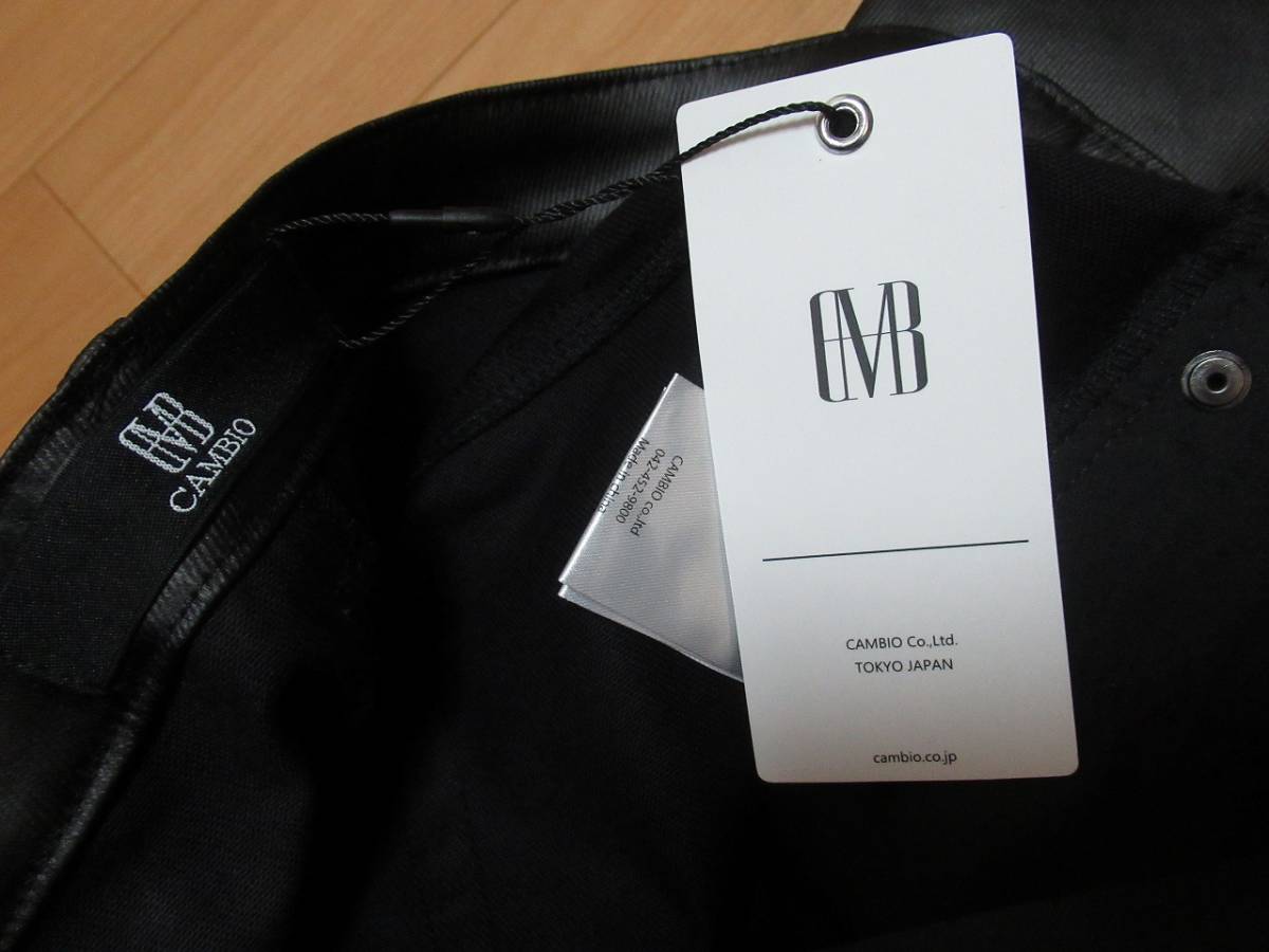 ★69 CAMBIOカンビオ新品黒の裾リブコーティング伸縮綿デザインパンツM_画像8
