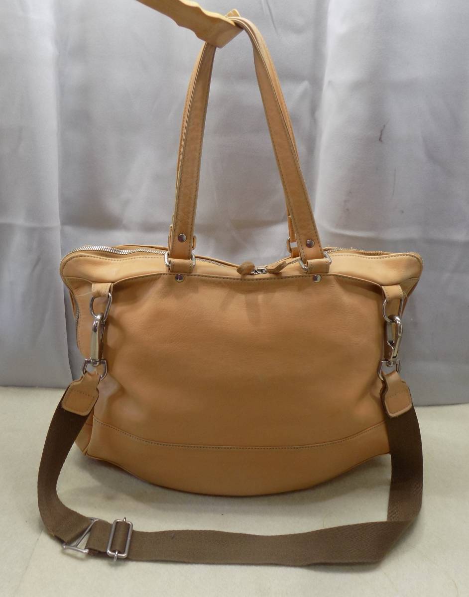  Tsumori Chisato Camel color leather tote bag * shoulder 2WAY bag lining . pretty 