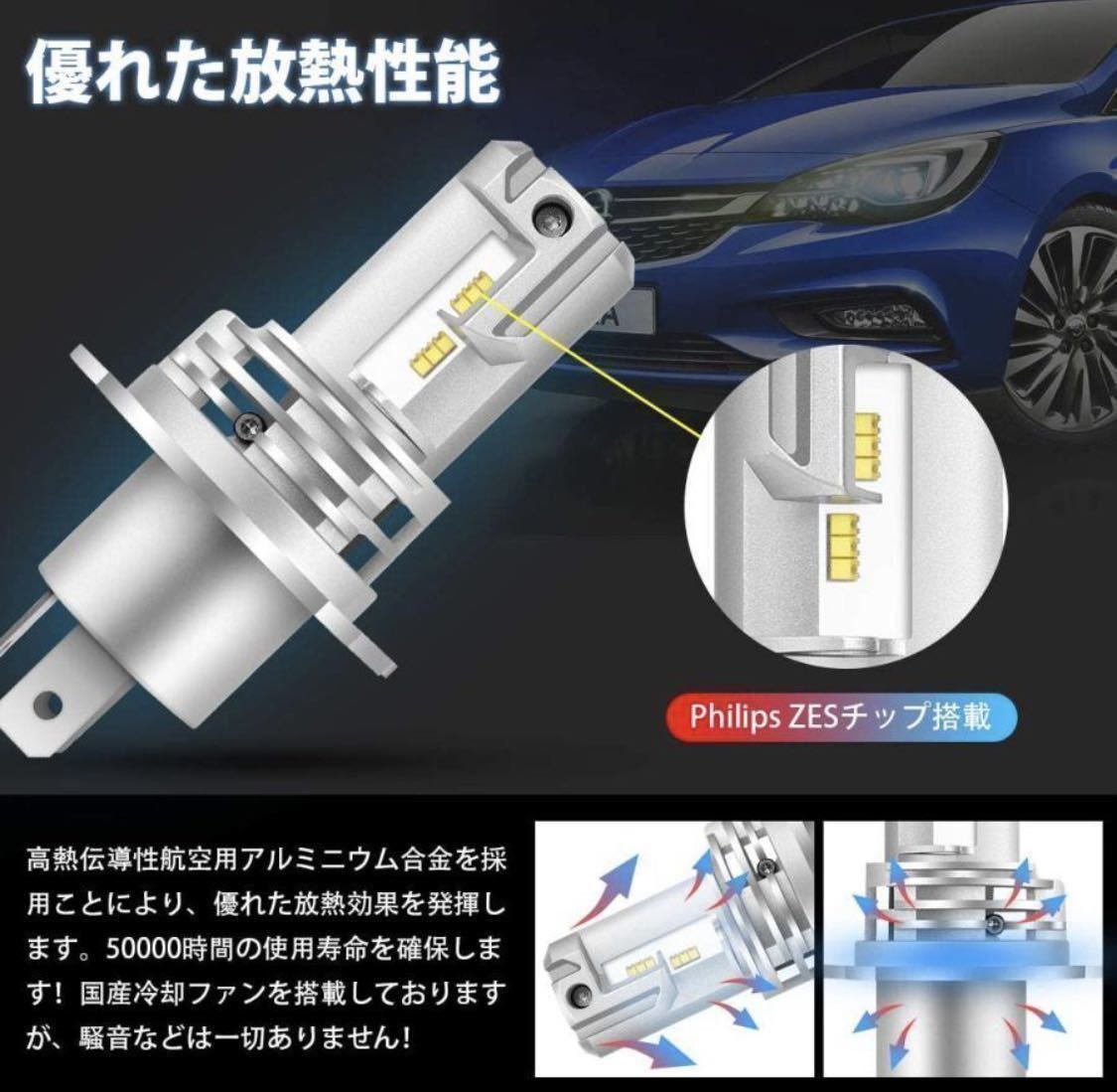 H4 LED ヘッドライト バルブ 最新型 フォグランプ 車 Hi/Lo 8000LM 6500K バイク ホンダ スズキ カワサキ ヤマハ 車検対応 ポン付け 汎用_画像4