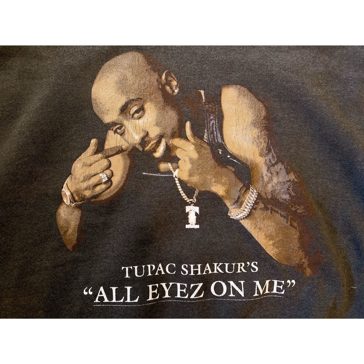 超希少!Tupac/2PAC - “All Eyez On Me”-90s Vintage Black Faded Sweatshirt Made in USA Lサイズ90年代ビンテージスウェット