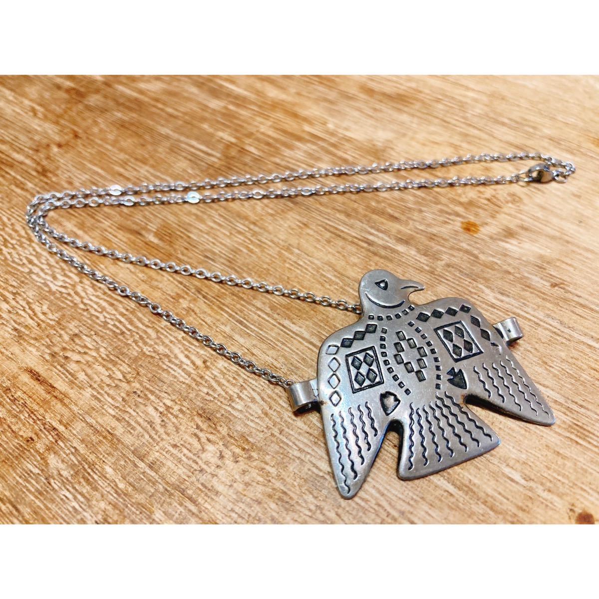 超希少!VTG NAVAJO 1960’s THUNDERBIRD STAMPED METAL NECKLACE USA HOPI ZUNIナバホビンテージサンダーバードスタンプメタルネックレス_画像1